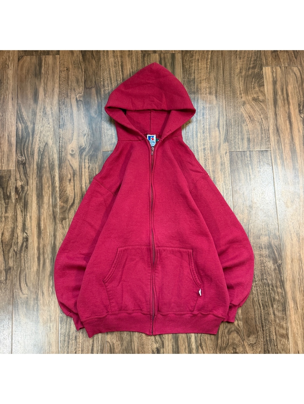 Vintage 90s Russell Athletic Vintage Full Zip Hoodie Maroon Blank XL Made In USA
